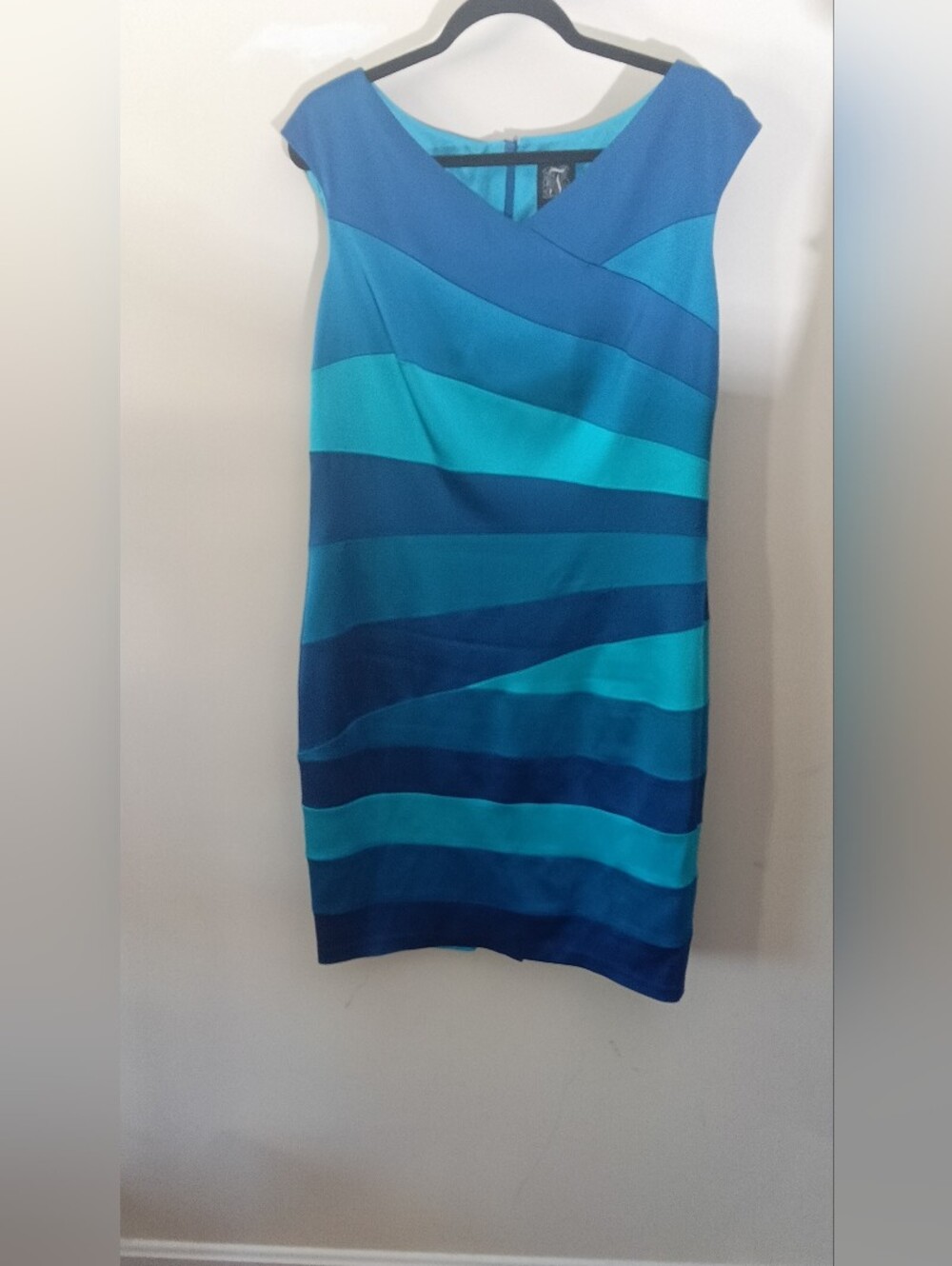 JAX Sleeveless Blue Stripe Sheath DRESS SIZE 16 New No Tag - Picture 4 of 7